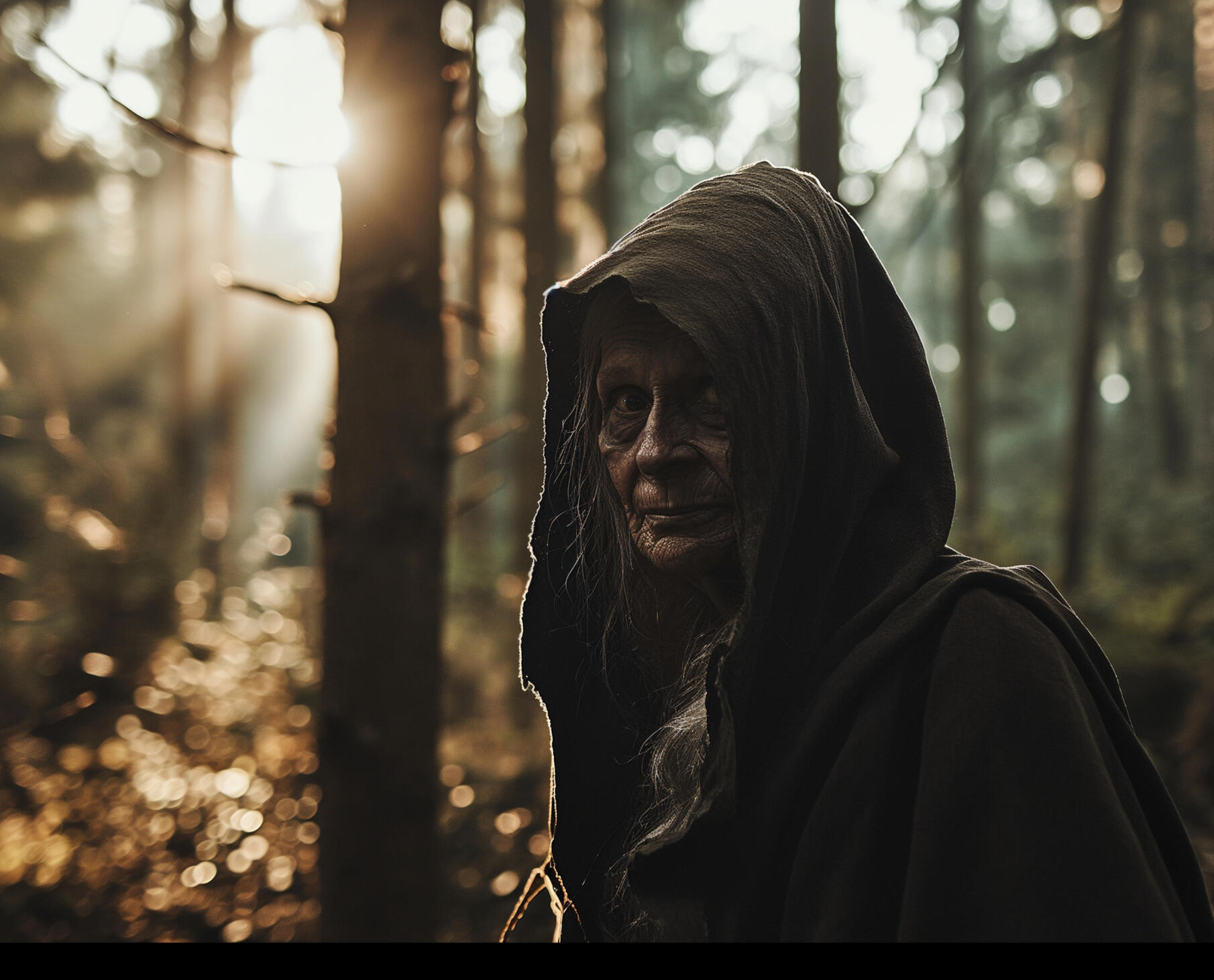 Eine alte Frau im Wald